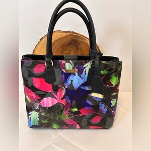 Trina Turk Floral Pattern Vegan Leather Tote or Shoulder Bag Multi Compartment